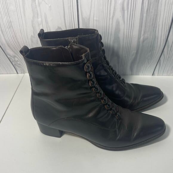 Leather Heeled Button Brown Boots By Apostrophe Anthropologie Size 6.5 - Picture 1 of 8